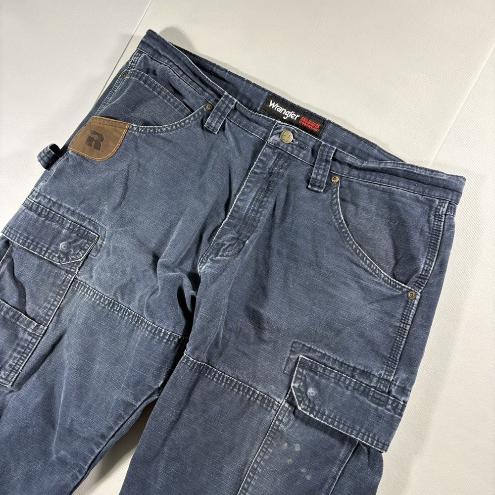 Wrangler RIGGS Workwear Cargo Utility Pants Mens 35x30 Blue Carpenter Workwear